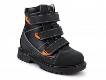 152-121 Бос(Bos), ботинки детские утепленные ортопедические профилактические, байка, кожа, черный, оранжевый в Екатеринбурге