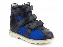 65135-03 Ринтек (Rintek), ботинки детские ортопедические антиварусные высокий берец, кожа, текстиль, черный, синий 
