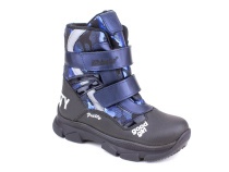 2542-25МК (26-30) Миниколор (Minicolor), ботинки зимние детские ортопедические профилактические, мембрана, кожа, натуральный мех, синий, черный 